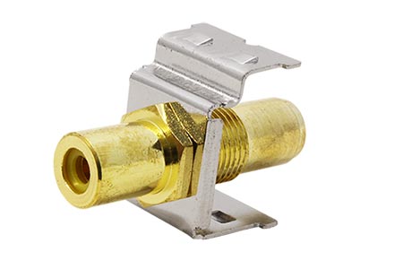 Keystone spojka cinch(F) - cinch(F), kovová, zlacená, žluté konektory