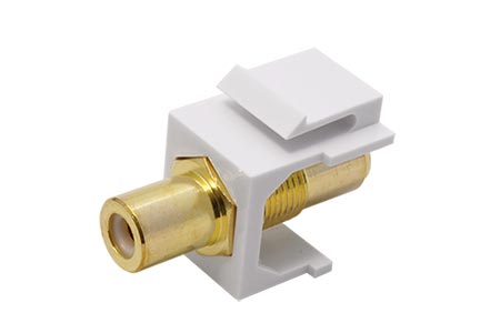 Keystone spojka cinch(F) - cinch(F), zlacená, bílé konektory
