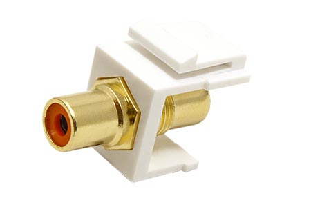 Keystone spojka cinch(F) - cinch(F), zlacená, červené konektory