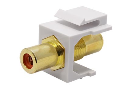 Keystone spojka cinch(F) - cinch(F), zlacená, červené konektory