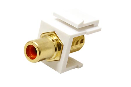 Keystone spojka cinch(F) - F(F), zlacená, červené konektory