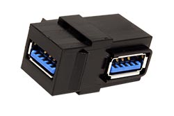 Keystone spojka USB3.0 A(F) - USB3.0 A(F), 1:1, 90°, černá
