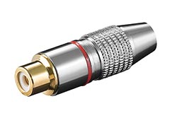 Konektor cinch(F) na kabel, červený pruh, zlacený