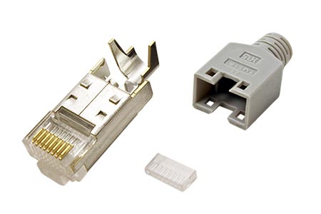 Konektor RJ45 kat. 5e stíněný, na lanko, TM11, šedá krytka, 10ks