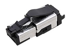 Konektor RJ45 kat. 6a stíněný, krátký, na lanko / drát, montáž bez nástrojů