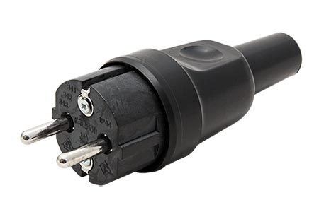 Konektor síťový 250V/16A, samec, CEE 7/4 (DE), na kabel, IP44, černý