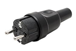 Konektor síťový 250V/16A, samec, CEE 7/4 (DE), na kabel, IP44, černý
