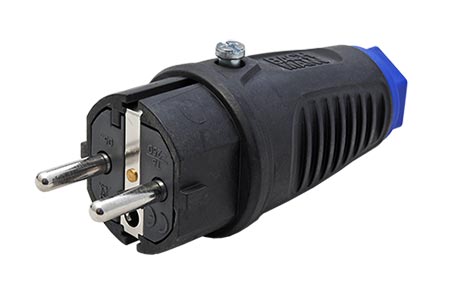 Konektor síťový 250V/16A, samec, CEE 7/7, na kabel, IP20 / 54, černý, TPE (BM0017344)