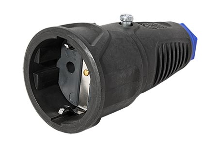 Konektor síťový 250V/16A, samice, CEE 7/3 (DE), na kabel, IP20, černý, TPE (BM0017345)