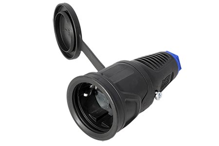 Konektor síťový 250V/16A, samice, CEE 7/3 (DE), na kabel, kryt, IP54, černý, TPE (BM0017346)