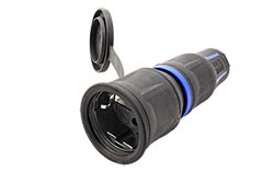 Konektor síťový 250V/16A, samice, CEE 7/3 (DE), na kabel, LED, kryt, IP54, černý, pogumovaný (BM0017350)