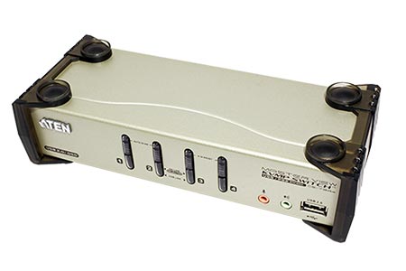 KVM přepínač (USB Klávesnice a Myš, VGA, Audio) 4:1, USB + PS/2, +USB 2.0 hub (CS1734B)