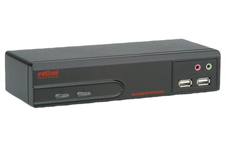KVM přepínač (USB Klávesnice, dual DVI, USB Myš, Audio) 2:1, USB