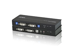 KVM prodlužovací adaptér (USB, dual DVI, audio, RS232), přes 2x TP (CE604)