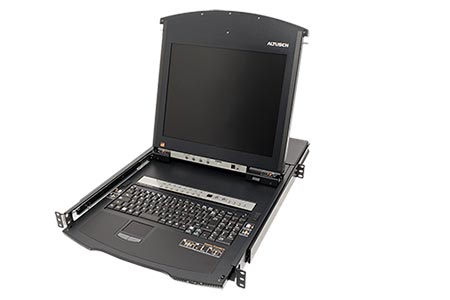 LCD 17" KVM přepínač (IP konzole, USB+PS/2, VGA) 16:1, dual rail, KVM moduly přes TP, UK (KL1516AiM)