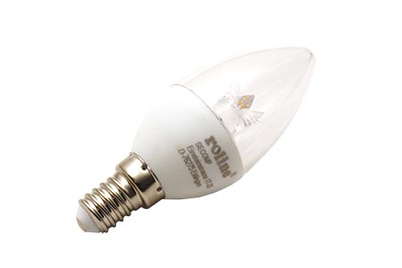 LED žárovka C37 svíčka, E14, 2700K, 230V/4,2W, 323lm, 240°, čirá