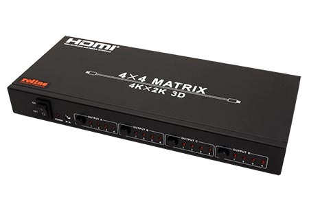 Maticový HDMI přepínač, 4 x 4, 4K, dálkové ovládání