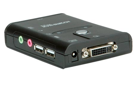 Mini KVM přepínač (Klávesnice+Myš USB, DVI, Audio) 2:1 USB, HDMI, integrované kabely