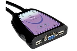 Mini KVM přepínač (Klávesnice USB,VGA,Myš USB) 2:1 USB, integrované kabely