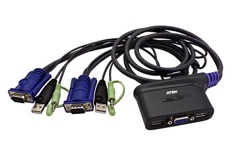 Mini KVM přepínač (Klávesnice, VGA, Myš, Audio) 2:1 USB, integrované kabely (CS62US)