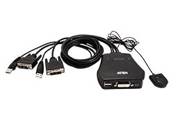 Mini KVM přepínač (USB Klávesnice a Myš, DVI-D single) 2:1 USB, integrované kabely (CS22D)