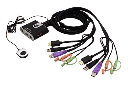 Mini KVM přepínač (USB Klávesnice a Myš, HDMI, Audio) 2:1 USB, integrované kabely (CS692)