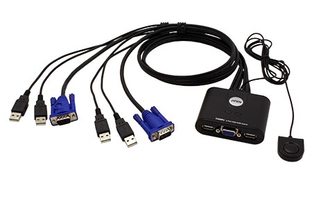 Mini KVM přepínač (USB Klávesnice a Myš, VGA) 2:1 USB, integrované kabely (CS22U)