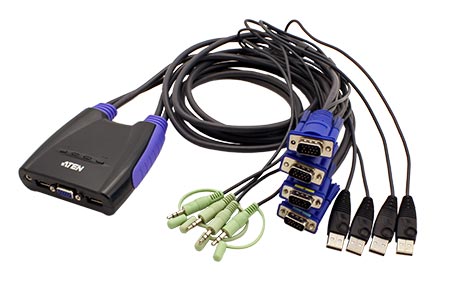 Mini KVM přepínač (USB Klávesnice a Myš, VGA Audio) 4:1 USB, integrované kabely (CS64US)