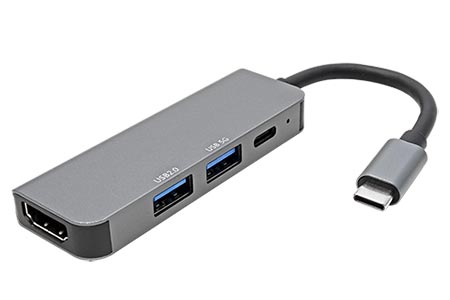 Multiport adaptér USB C -> HDMI (4K@30Hz), USB 3.0 A + USB A(F), USB C (PD)