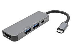 Multiport adaptér USB C -> HDMI (4K@30Hz), USB 3.0 A + USB A(F), USB C (PD)