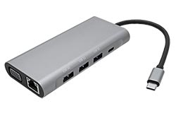 Multiport adaptér USB C -> HDMI (4K@30Hz)/VGA , 3x USB 3.0 A + USB C, SD, 1Gb LAN, audio, PD