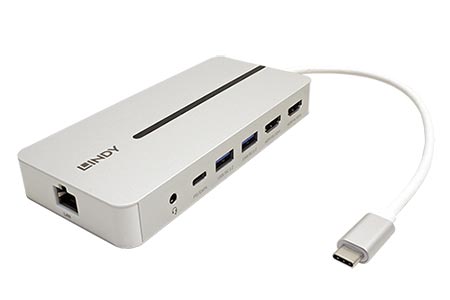 Multiport adaptér USB C (M) -> 2x HDMI A(F) (4K@30Hz) , 2x USB3.0 A + USB C, 1Gb LAN, audio, PD 100W