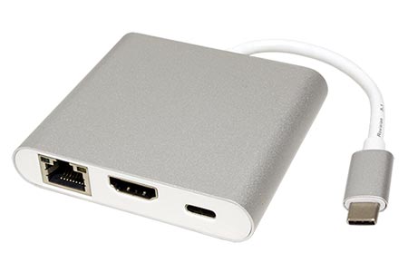 Multiport adaptér USB C(M) -> HDMI 4K@30Hz, USB3.0 A(F), 1Gb LAN, USB C (PD), Alu