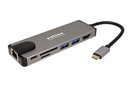 Multiport adaptér USB C(M) -> HDMI A(F) (4K@30Hz), 2x USB3.0 A(F), SD, 1Gb LAN, USB C(F) PD