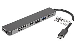 Multiport adaptér USB C (M) -> HDMI A(F) (4K@60Hz), USB3.0 A + USB A+ USB C, SD + microSD, USB C (PD)