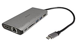 Multiport adaptér USB C (M) -> HDMI A(F) / DP(F) (4K@30Hz)  , 2x USB3.0 A + USB C, SD, 1Gb LAN, audio, PD 100W