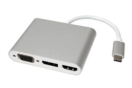 Multiport adaptér USB C(M) -> HDMI A(F), DP(F), VGA(F), 4K@60Hz, Alu