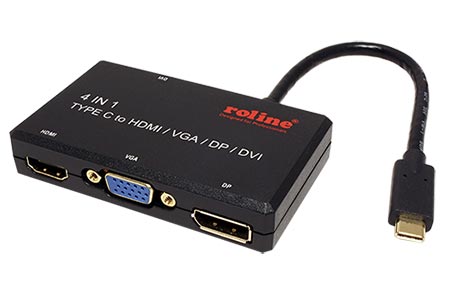 Multiport adaptér USB C(M) -> HDMI A(F)/ VGA(F)/ DVI-D(F)/ DP(F), 4K@60Hz, 15cm