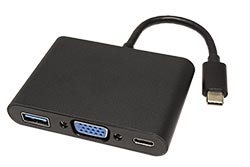 Multiport adaptér USB C(M) -> VGA(F), USB3.0 A(F), USB C(F) PD, 2560x1600@60Hz, Alu