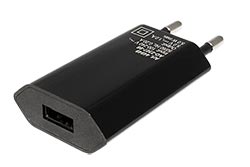 Napájecí adaptér síťový (230V) - 1x USB, 1A, plochý, černý