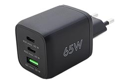 Napájecí adaptér síťový (230V) - 2x USB C + USB A, GaN, 65W, černý