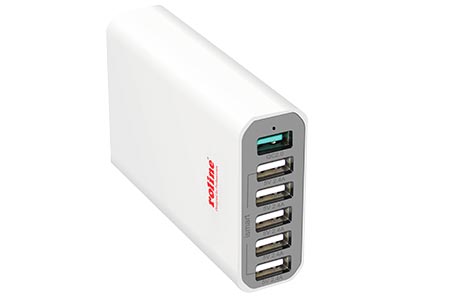 Napájecí adaptér síťový (230V) - 5x USB + 1x USB s QC, 60W
