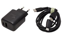 Napájecí adaptér síťový (230V) - USB A QC 3.0 + USB C PD, 20W, + USB C/micro B kabel