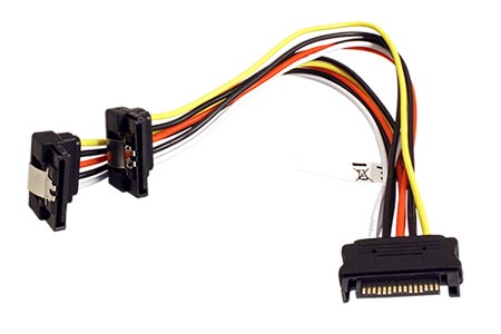 Napájecí kabelová redukce SATA (M) -> 2x SATA (F) 90°, 20cm