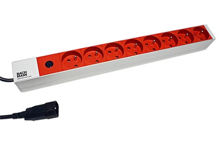 Napájecí panel 1U, 8x zásuvka CZ, vidlice IEC320 C14, červený, 2m (333.4101)