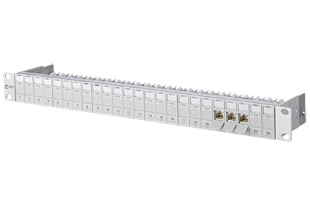 Patchpanel pro 19", stíněný, 24 portů, 24x MC modul kat. 6a 180°, šedá