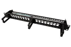 Patchpanel pro keystone 19", STP, 16 portů, neosazený, černý