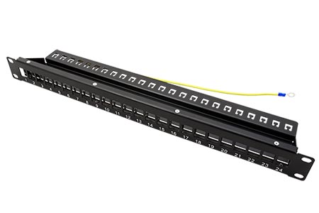 Patchpanel pro keystone 19", STP, 24 portů, neosazený, černý