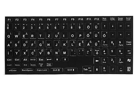 Přelepky na klávesnice, maďarské, bílé, černý podklad