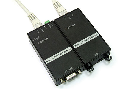 Prodlužovací daptér USB -> RS232 přes TP (RJ45), na DIN lištu